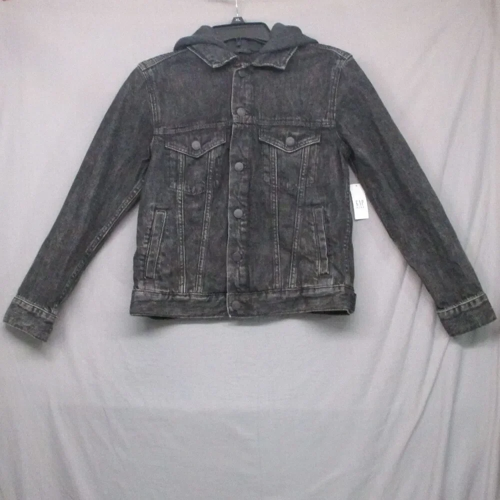 Gap‎ Washed Black Denim Jacket With Hood Unisex Size Extra Large